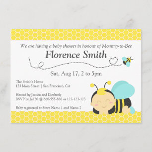 Invitación Lindo manosee el tema de la abeja, muchacho Baby