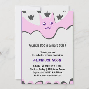 Invitación Lindo murciélago Morado Boo pequeño Fiesta de bebé