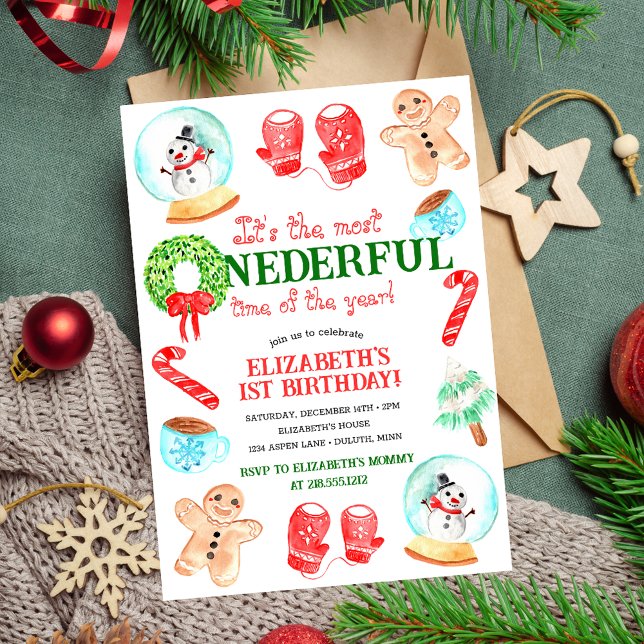 Invitación Lindo Navidad Más MARAVILLOSO Primer Cumpleaños (The Most ONEDERFUL Time of the Year First Birthday Invitation | Christmas Birthday Invitation)