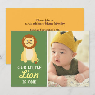 Invitación Lindo niño de León Amarillo Primera fiesta de cump