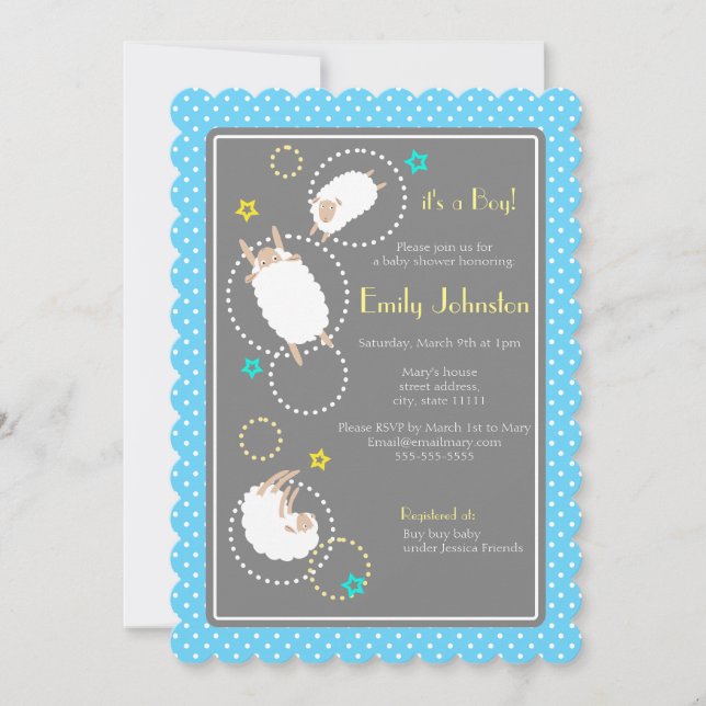 Invitación lindo niño de oveja bebé ducha (Anverso)
