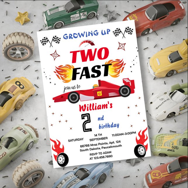 Invitación lindo niño rojo autos Race Car dos rápido segundo  (Subido por el creador)
