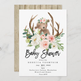 Invitación lindo oso boho flor moderna ducha bebé