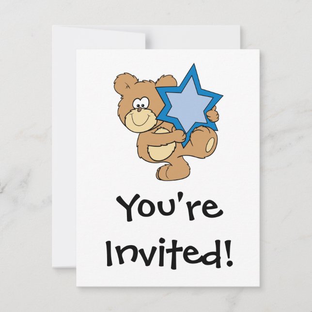 Invitación lindo oso de hanukkah teddy con estrella de david (Anverso)