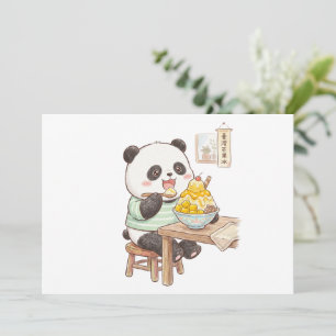 Invitación Lindo Panda Comiendo Comida de Hielo Rallado de Ma