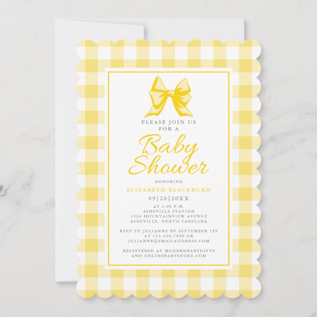 Invitación Lindo patrón de cuadros gingham en pastel amarillo (Anverso)