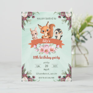 Invitación lindo personalizado animal ardilla pingüino