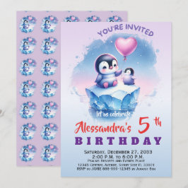 Invitación Lindo pingüino lavanda niños niño niña