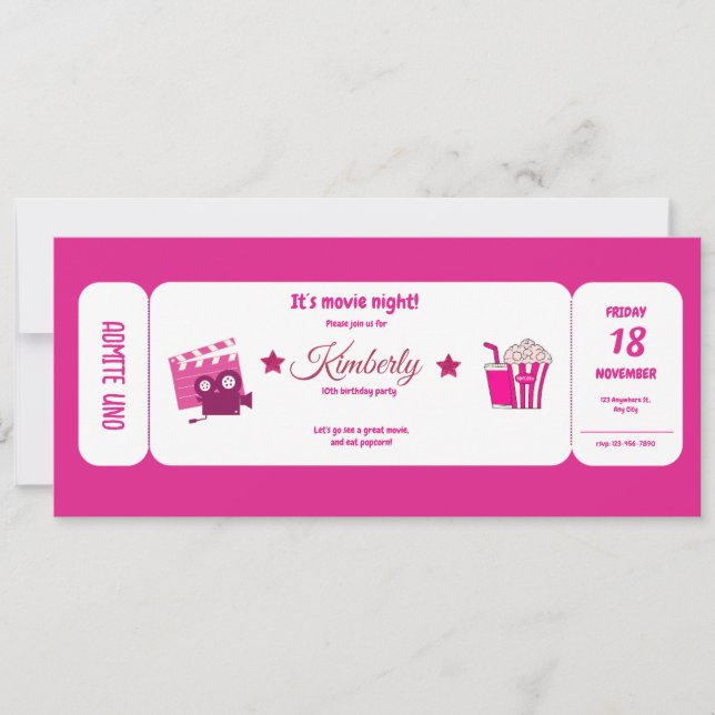 Invitación lindo purpurina de niñas rosadas (Anverso)