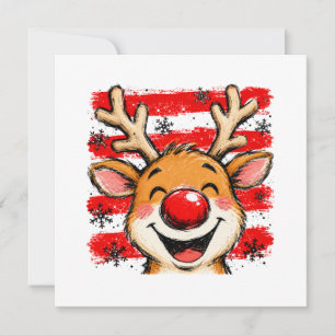 Invitación Lindo Reno de Navidad con Rayas