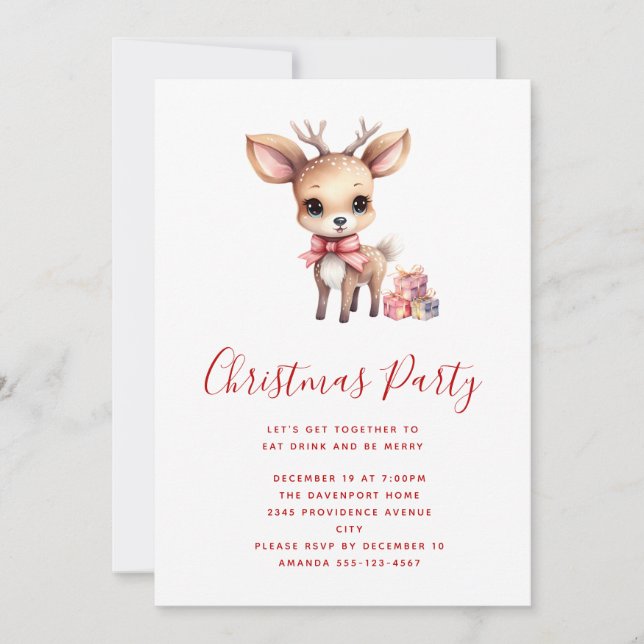 Invitación Lindo reno de Navidad con regalos de fiesta (Anverso)