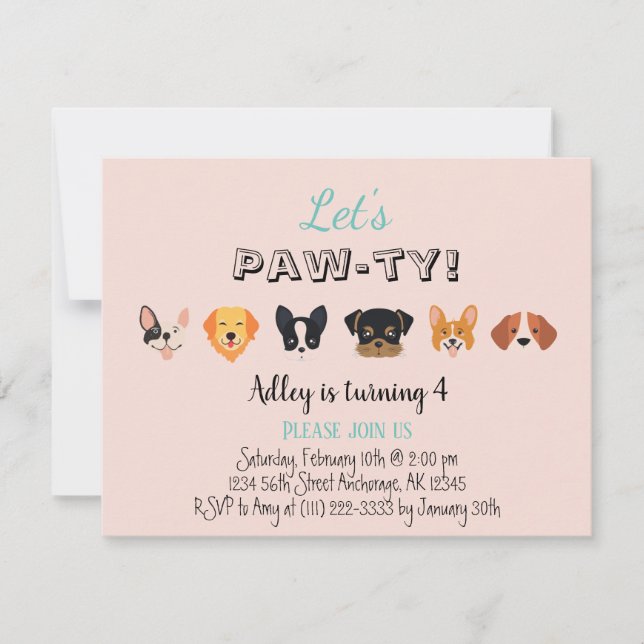Invitación Lindo rosa vamos a la fiesta de cumpleaños del Chi (Anverso)