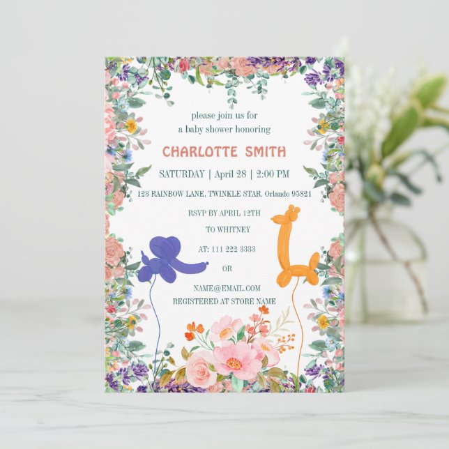 Invitación lindo safari elefante girafa globo flora acuática (Anverso de pie)