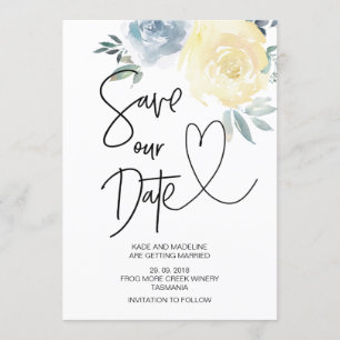 Invitación Lindo Save Our Date Azul Crema Floral Boda
