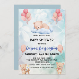 Invitación lindo teddy Bear flor globo bebé ducha fiesta