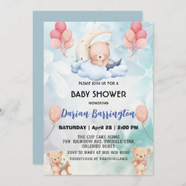 Invitación lindo teddy Bear flor globo bebé ducha fiesta