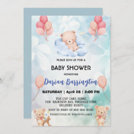 Invitación lindo teddy Bear flores cielo florido bebé ducha p