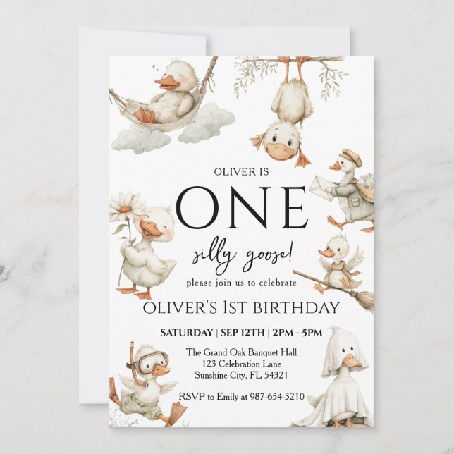 Invitación lindo tonto ganso ,Un Tonto Ganso Fiesta de Cumple (Anverso)