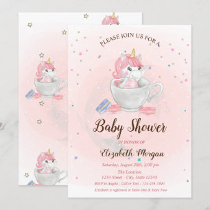 Invitación Lindo Unicornio, Macarrones, Cumpleaños de Estrell