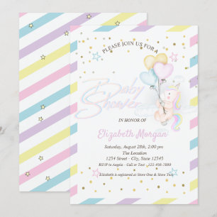 Invitación Lindo Unicornio, Nubes, Globos Estrellas Shower de