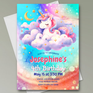 Invitación Lindo unicornio rosa aqua cumpleaños personalizado