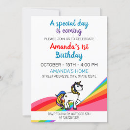 Invitación Lindo y colorido arcoiris mágico Unicornio primer 