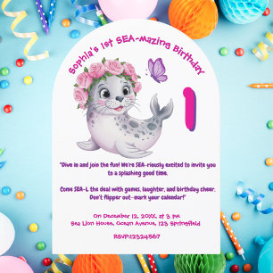 Invitación Lindo y colorido León Floral Girly Kids Cumpleaños