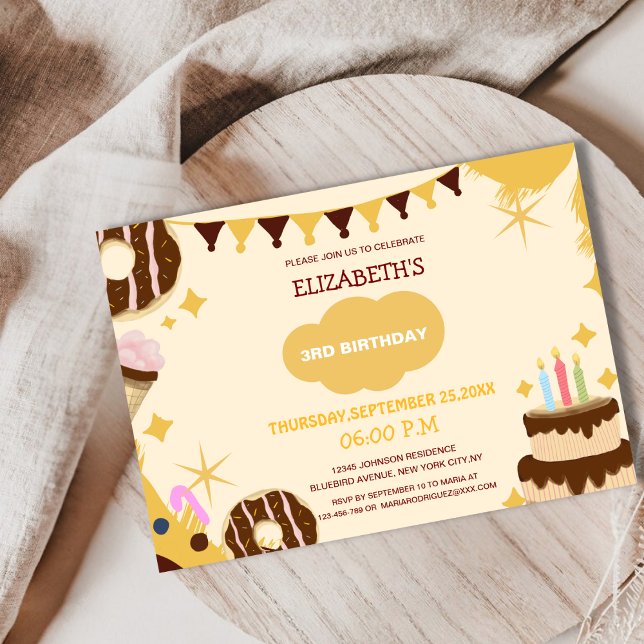 Invitación lindo y único pastel de donut icecream cumpleaños  (Subido por el creador)