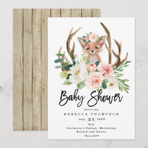 Invitación lindo zorro boho flor moderna ducha bebé