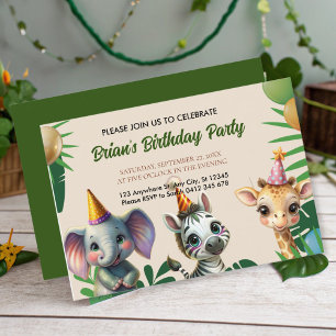 Invitación lindos animales salvajes de safari en la jungla sa