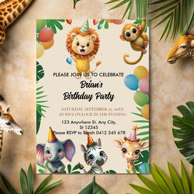 Invitación lindos animales salvajes de safari en la jungla sa (Subido por el creador)