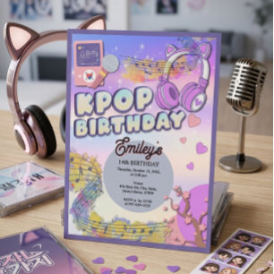 Invitación Lindos auriculares con orejas de gato rosados para