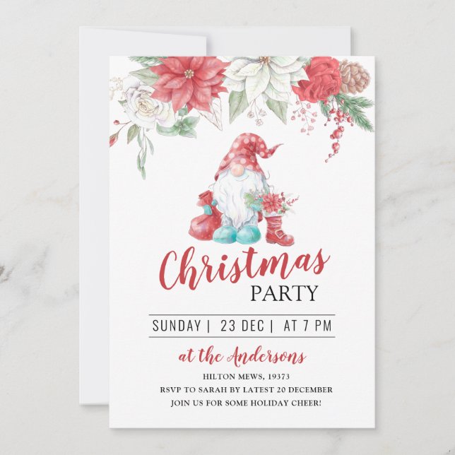 Invitación lindos gnomo floral Navidades de flores invierno f (Anverso)