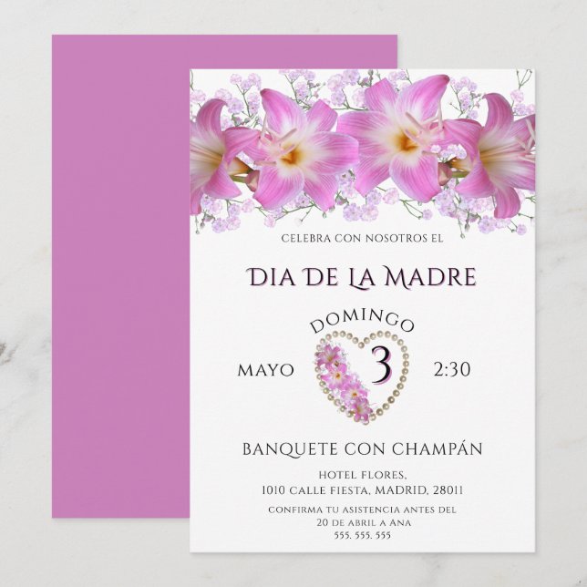 Invitación Lindos Lirios Para el Día De La Madre (Anverso / Reverso)