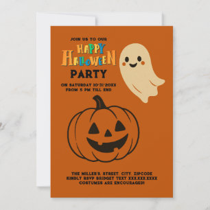 Invitación lindos naranjas niños de Halloween Fantasma y fies