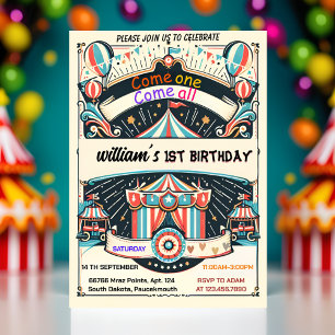 Invitación lindos niños Carnaval Circus Show 1º cumpleaños