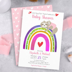 Invitación Lindos Perezosos Rosados Boho Arcoíris Fiesta de B
