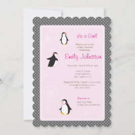Invitación lindos pingüinos chica ducha bebé 5" x 7" invitaci