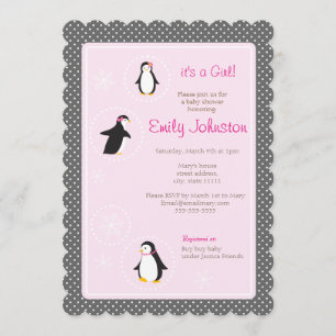 Invitación lindos pingüinos chica ducha bebé 5" x 7" invitaci