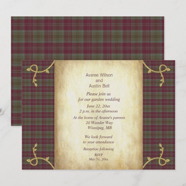 Invitación Lindsay Weathered Scottish Tartan Garden Wedding (Anverso / Reverso)