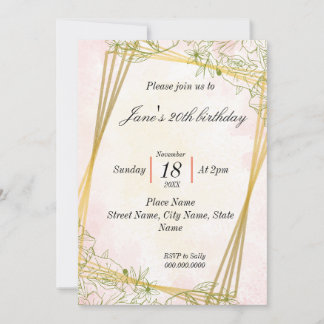 Invitación Line Drawing Flowers Gold Geometric Simple 