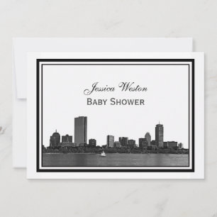 Invitación Línea aérea de Boston con marco para Baby Shower H
