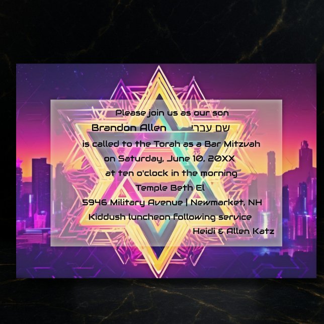 Invitación Línea aérea de la ciudad de Bar Mitzvah Neon (Subido por el creador)