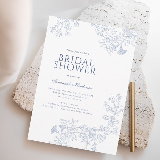 Invitación Línea Azul Clásica Escurrida Floral Bridal Shower (Subido por el creador)