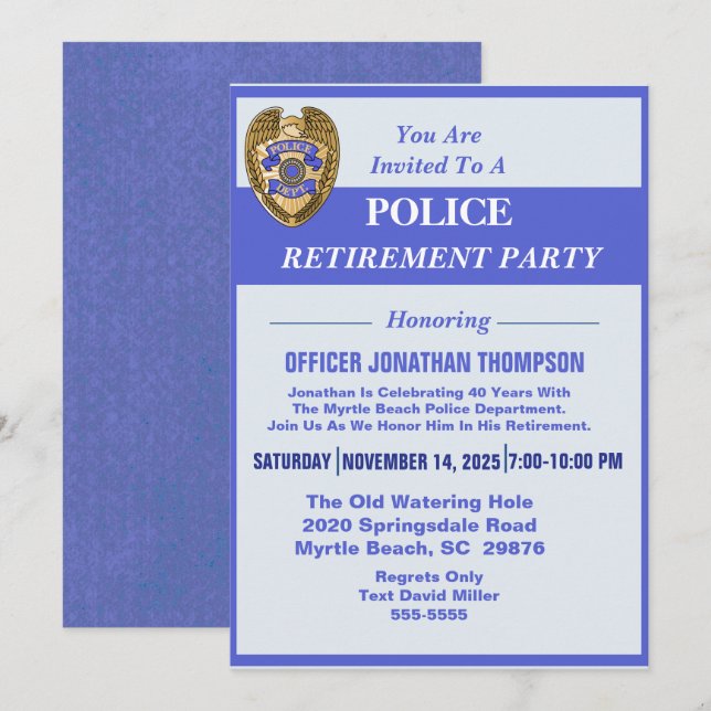 Invitación Línea Azul de la Policía y jubilación de insignias (Anverso / Reverso)
