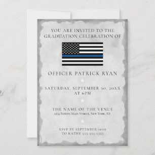 Invitación Línea Azul Fina Bandera de Policía de Plata Fiesta