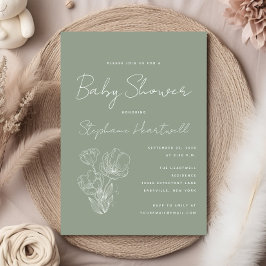 Invitación Línea Botánica Moderna Art Sage Green Baby Shower