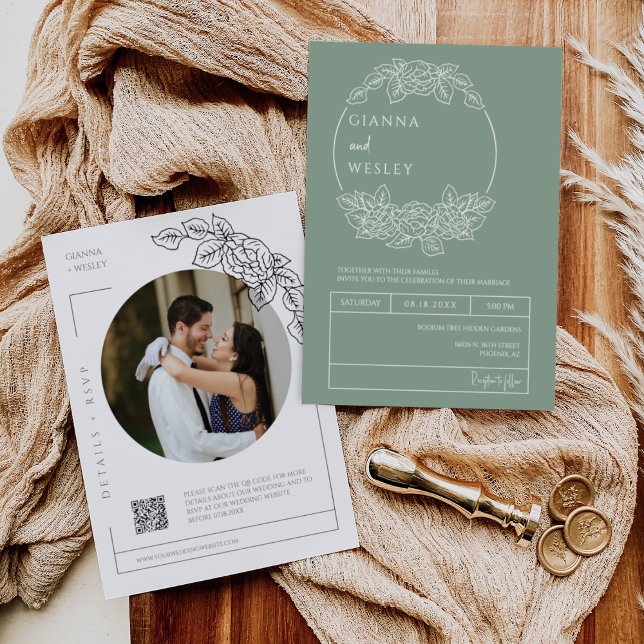 Invitación Línea Botánica Verde Sabio Arte Boho Código QR Fot (Subido por el creador)