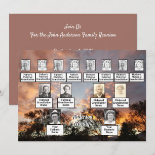 Invitación Línea de árbol fotográfico de tres generaciones co