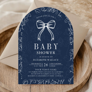 Invitación Línea de arte azul marino Coquette Lazo Baby Showe